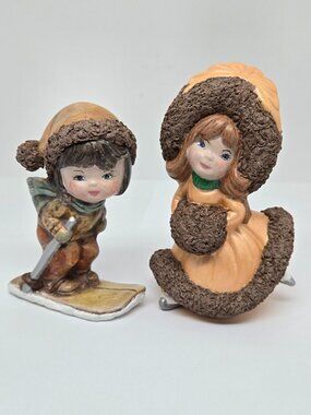 Vintage Hand Painted Winter Ceramic Figurines, 1981